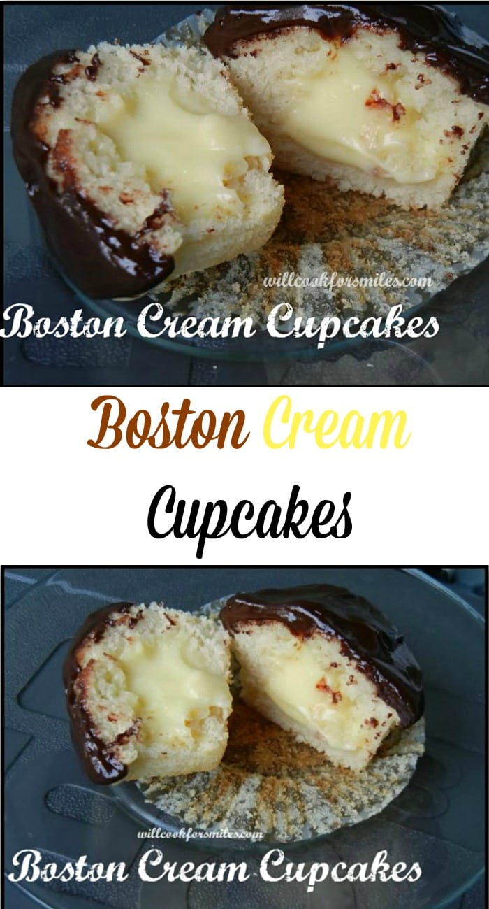Boston Cream Cupcakes cut in half collage 
