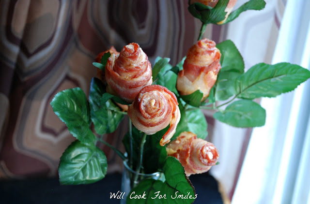bacon flower bouquet in a vase close up photo 