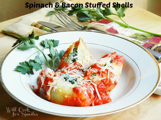 Spinach and Bacon Stuffed Shells 2 willcookforsmiles.com