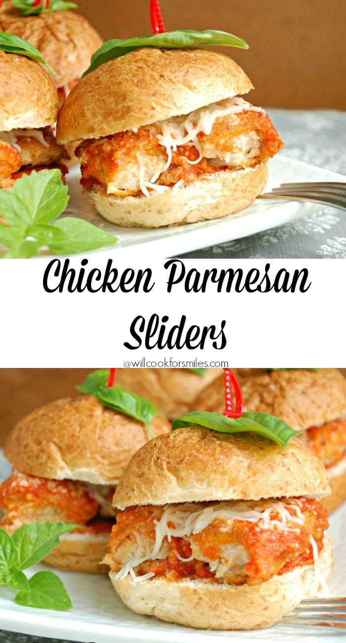 Easy Chicken Parmesan Sliders on a white plate collage 