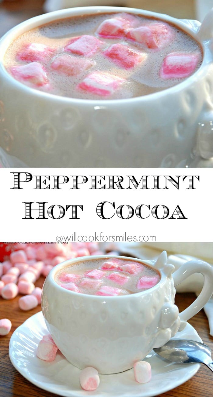 Peppermint Hot Cocoa, comforting hot drink to have on a cold evening. from willcookforsmiles.com
