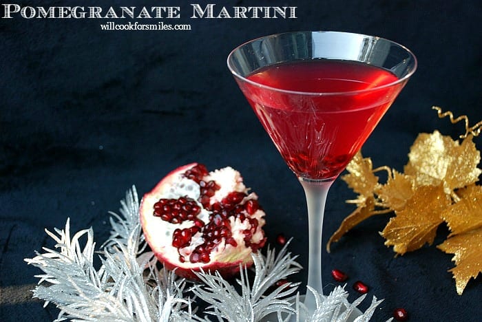 Pomegranate Martini. This sweet and tart martini is made with pomegranate liqueur, vodka, honey liqueur, and pomegranate juice. #cocktail #drink #martini #pomegranate