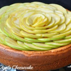 whole caramel apple cheesecake with green apples