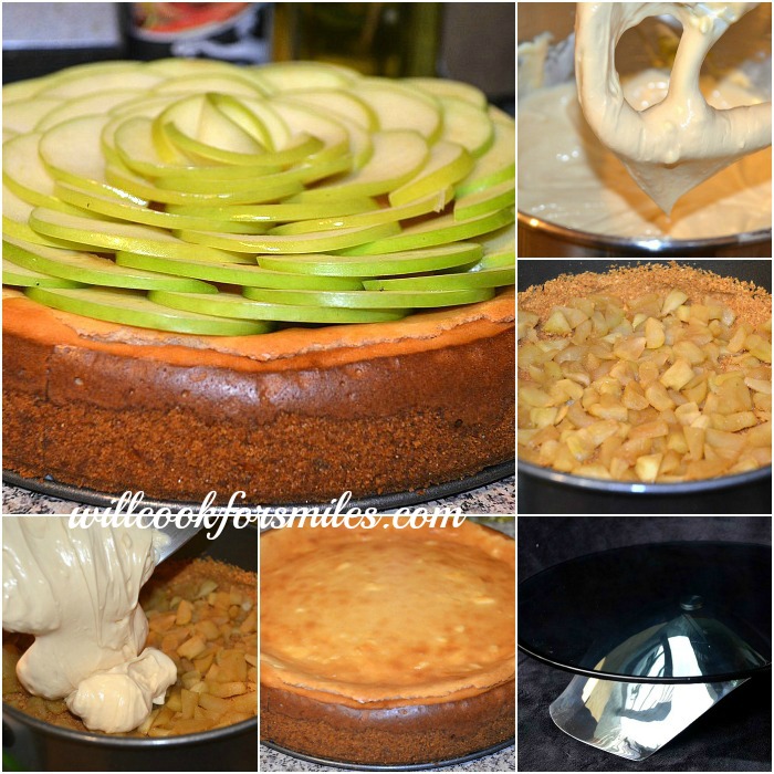 apple cheesecake being made collage 