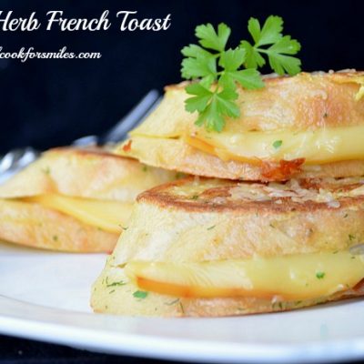 3 slice of gouda herb french toast on plate