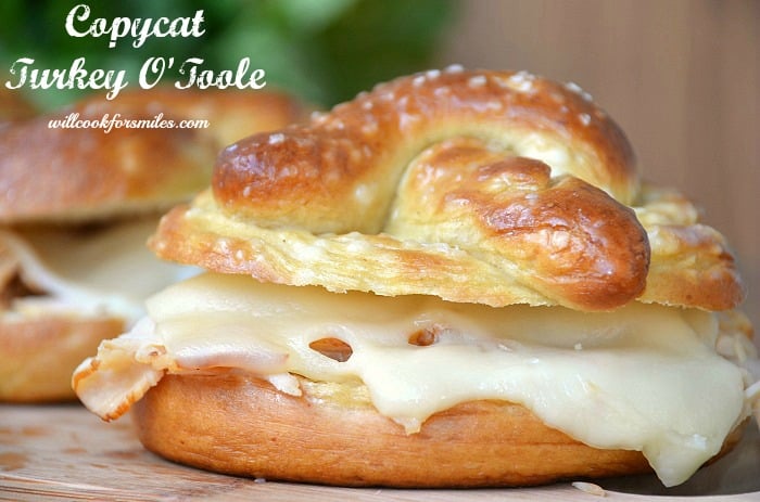 turkey sandwich on pretzle bun
