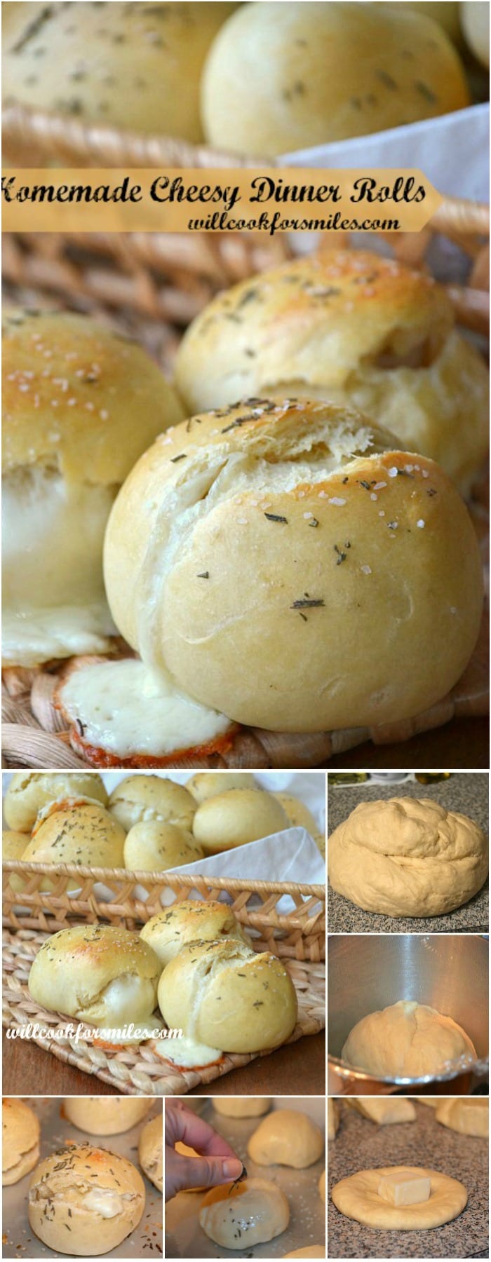dinner rolls with cheese coming out of the top of them 