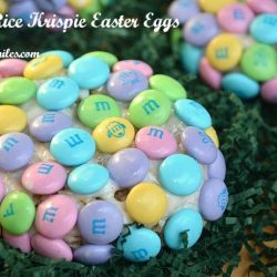 close up view of M&M rice krispie easter eggs