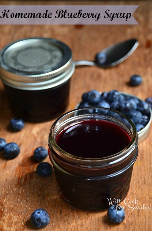 blueberry syrup in a small mason jar 