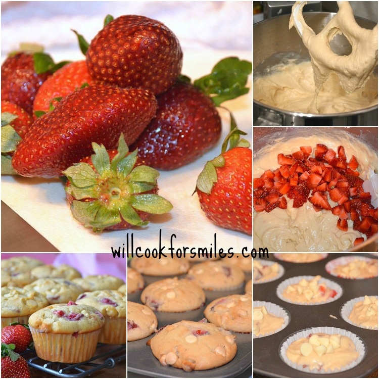 Strawberry White Chocolate Chip Coffee Cake Muffins collage 