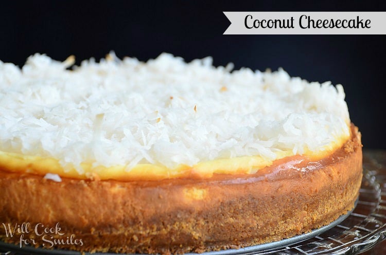 1 whole coconut cheesecake on round glass platter