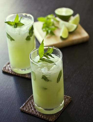 mojito in a glass with mint leaves 