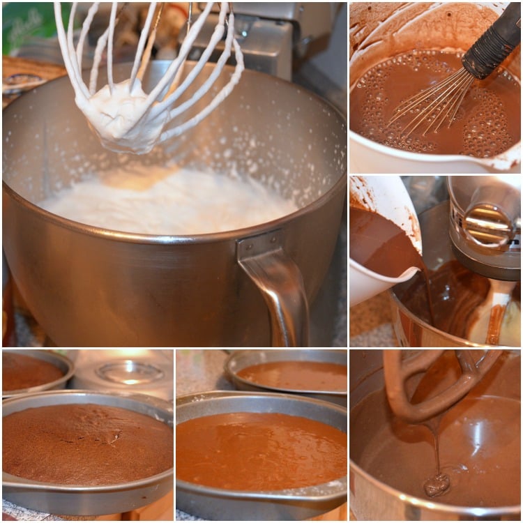collage of batter being whipped with mixer shot from front in each picture 6 pictures in all