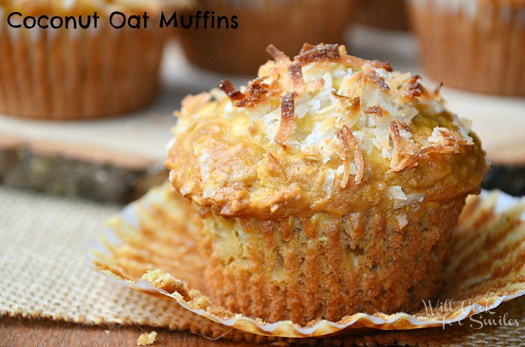 Oat Muffins with Coconut with the wrapper peeled off 