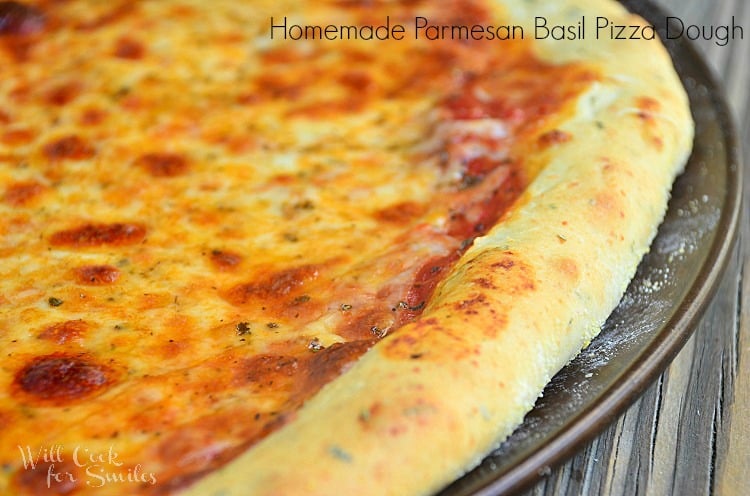 close up shot of homemade pizza highlighting the crust shot from front
