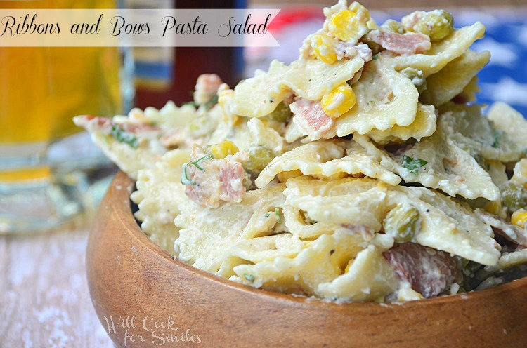 bow tie pasta in a wood bowl horizontal photo 