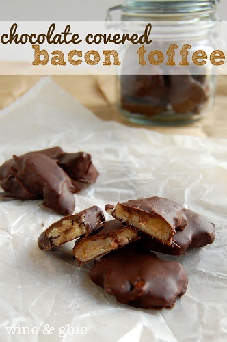 bacon toffee candy on wax paper