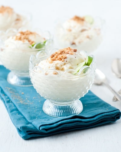 key lime pie ice cream with a crumb topping in a ice cream bowl 