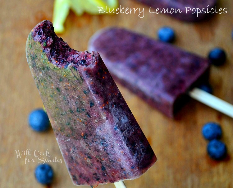 Blueberry-Lemon- Popsicles with a bite out of it 