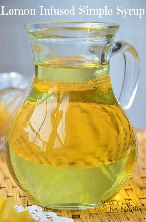 Candied Lemon peels and Lemon Infused Simple syrup in a container 