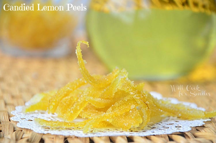 Candied Lemon Peels on a white lace napkin 