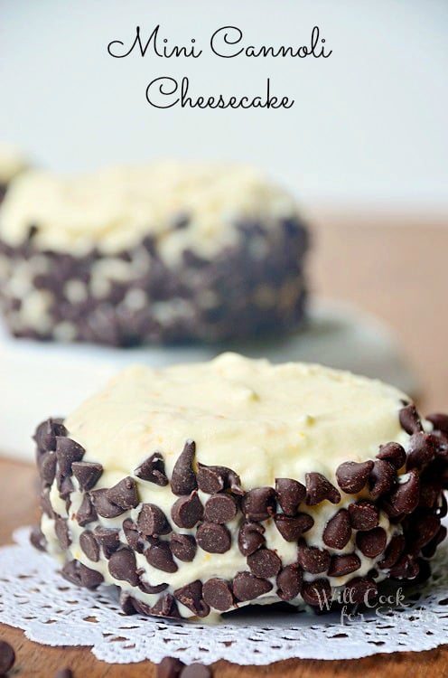 cannoli cheesecake mini on a lace napkin 