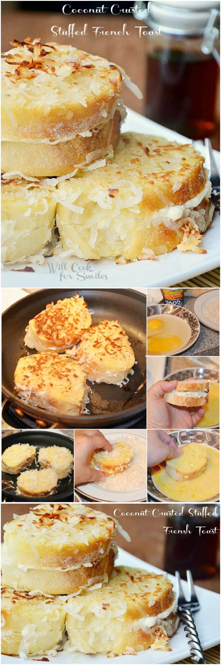 Coconut Crusted Stuffed French Toast. Delicious French Toast recipe stuffed with coconut cream cheese, crusted and toasted in some coconut flakes. I really hope you will TRY IT because it's amazing. #frenchtoast #coconut #breakfast #brunch