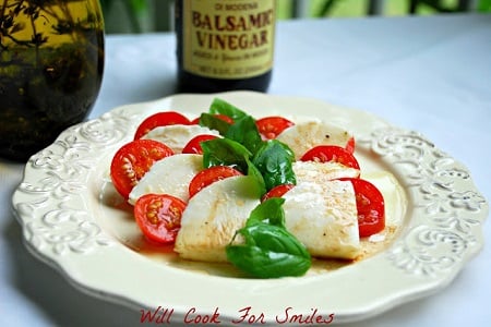 Classic Caprese Salad on a white plate 