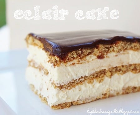 eclair cake on a white plate 