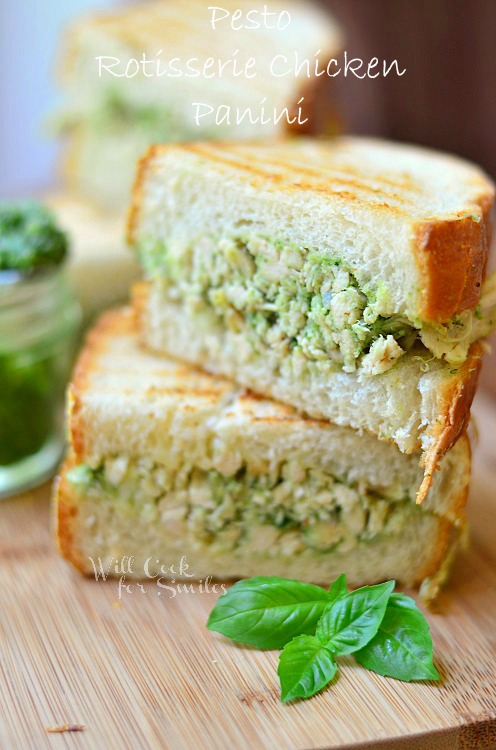 Pesto Rotisserie Chicken Panini (c) willcookforsmiles.com #chicken #pesto #panini