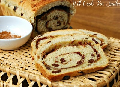 Pumpkin Spice Swirl Bread on a basket 