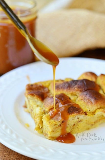 Pumpkin Bread Pudding with Homemade Caramel from willcookforsmiles.com #breadpudding #caramel #pumpkin