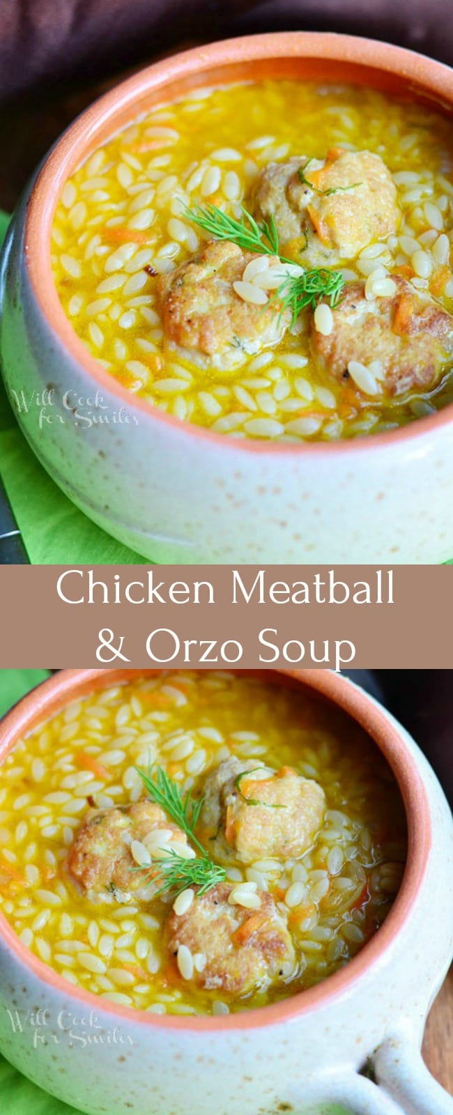 Chicken Meatball & Orzo Soup in a bowl