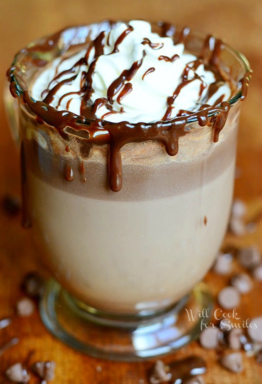 Adult Hot Chocolate with whip cream and chocolate drizzle 