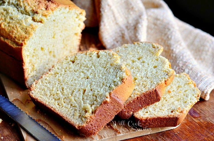 Vanilla Bean Eggnog Bread  on a cutting board 