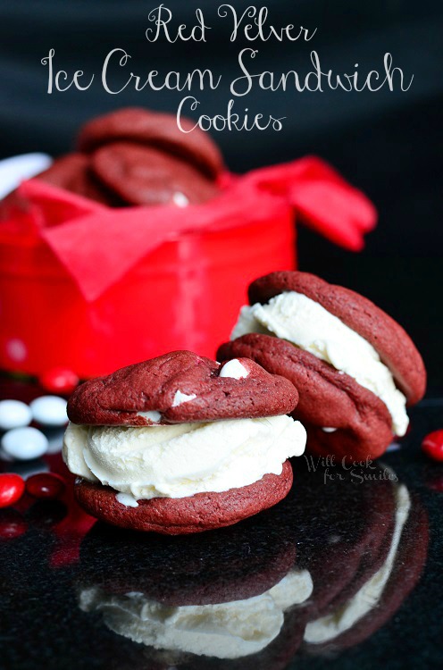 Red Velvet Ice Cream Sandwich Cookies from willcookforsmiles.com #redvelvet #cookies