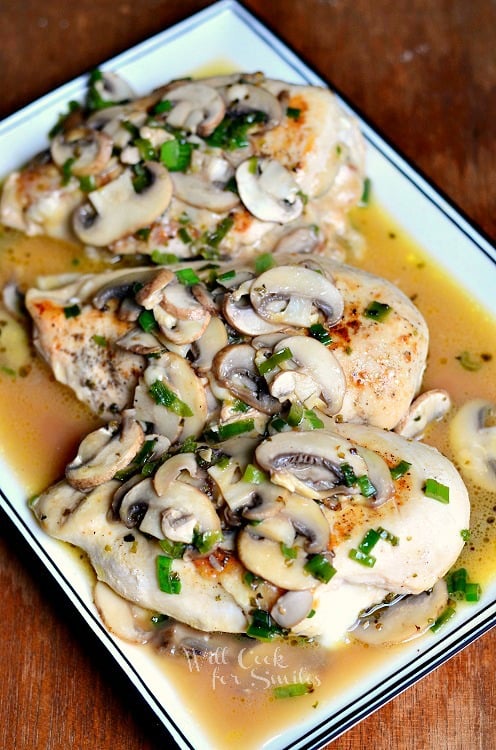 Stuffed Chicken Marsala on a white plate 