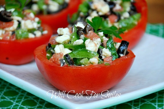 Stuffed Tomato Cups on a white plate 