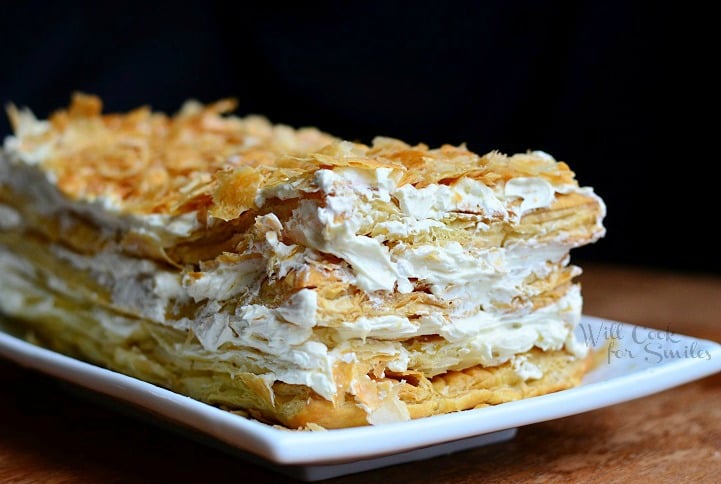 Napoleon Cake on a white plate 