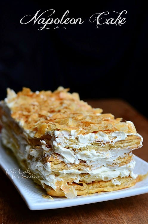 Napoleon Cake on a white plate 