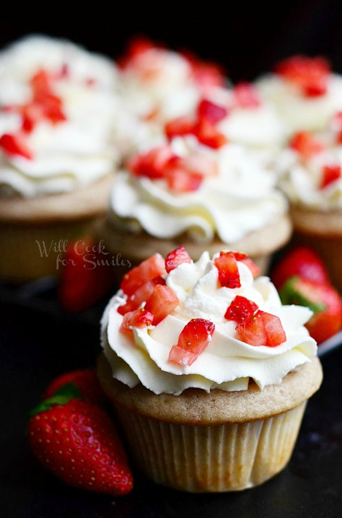 Strawberry Cupcakes with Mascarpone Frosting close up