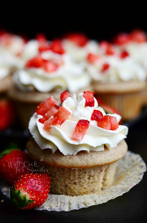 Strawberry Cupcakes with Mascarpone Frosting 3 from willcookforsmiles.com #cupcakes #strawberry #mascarpone