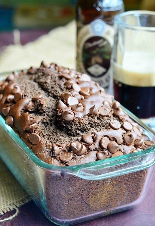Chocolate Stout Bread in a bread pan 