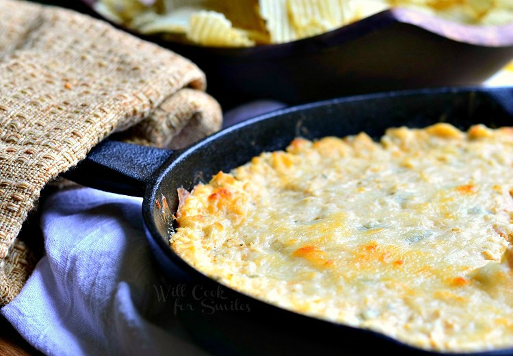 Spicy Chicken Ranch Dip in a cast iron skillet 