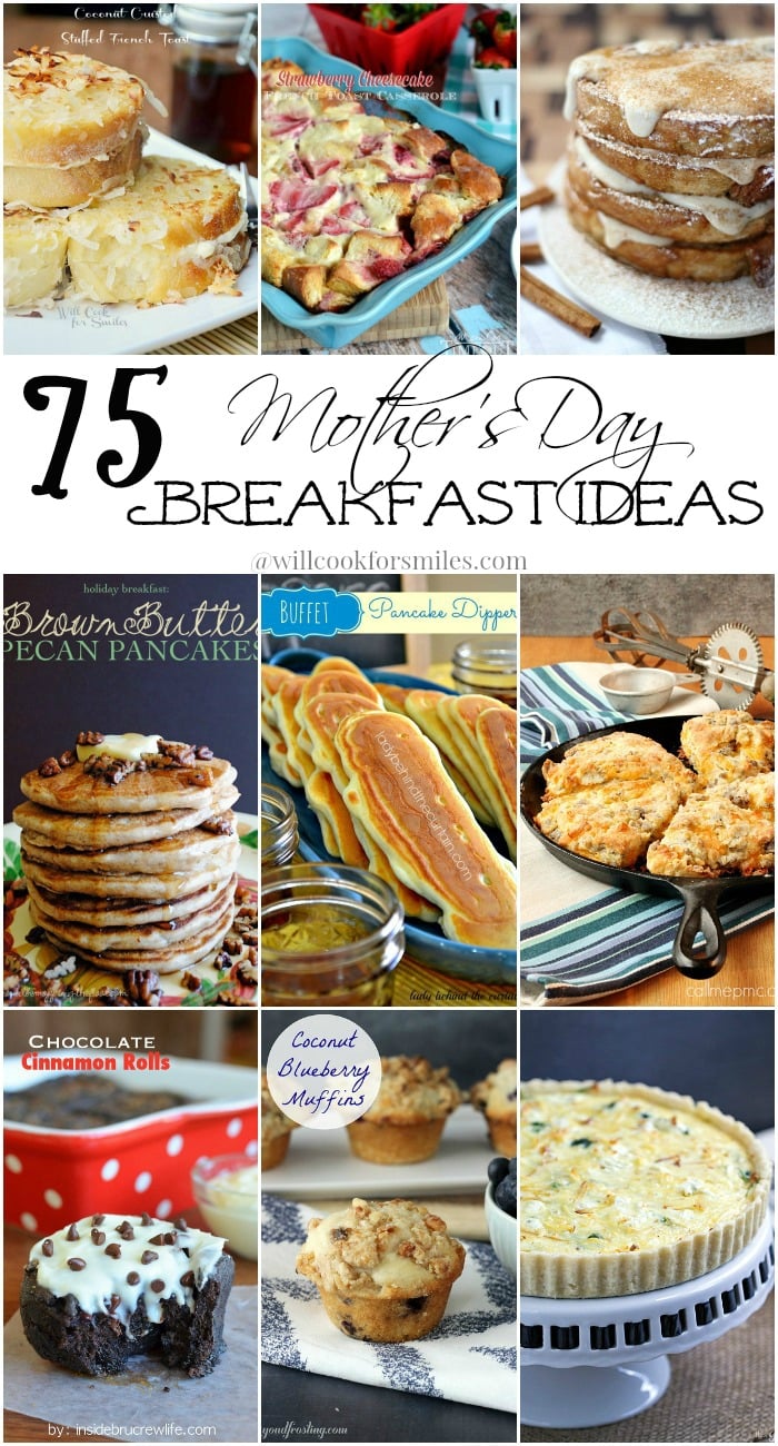 collage of 9 pictures for mother's day breakfast ideas