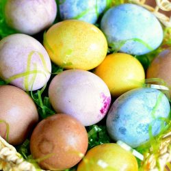 colored easter eggs in basket