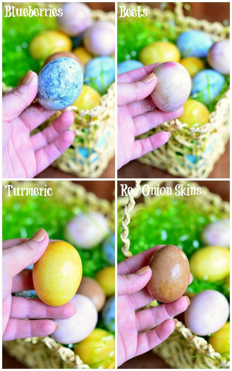 holding the easter Eggs that have been dyed Naturally