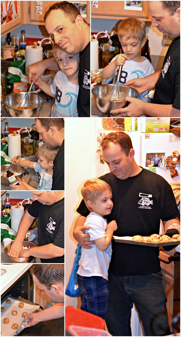 My son and husband baking cookies together.