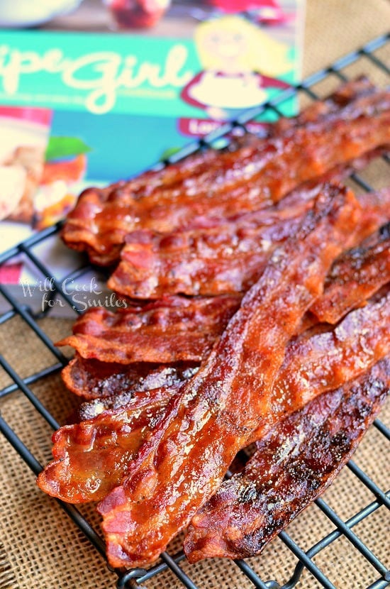 Maple Dijon Bacon on a cooling rack 