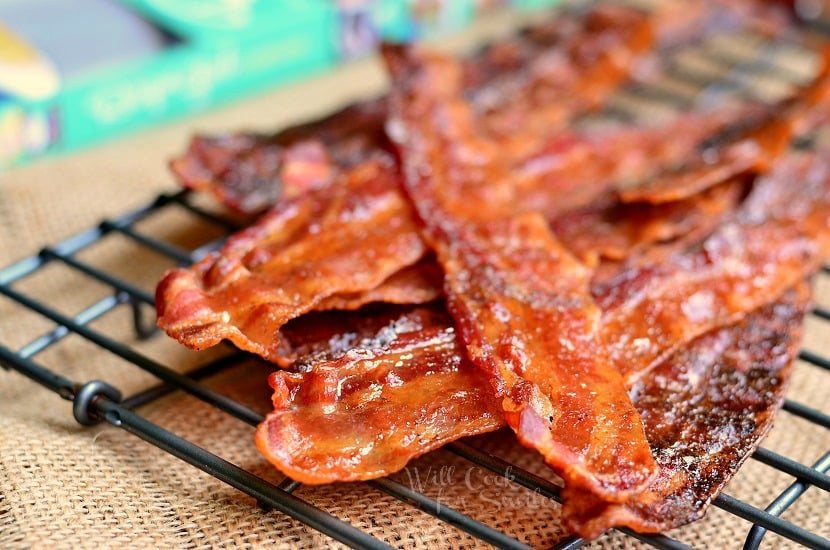 Maple Dijon Bacon on a cooling rack 